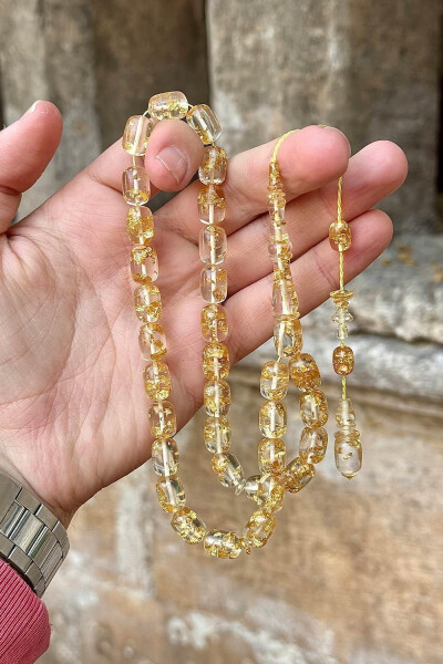 Airplane glass rosary with gold leaf capsules and handcrafted beads. - 11