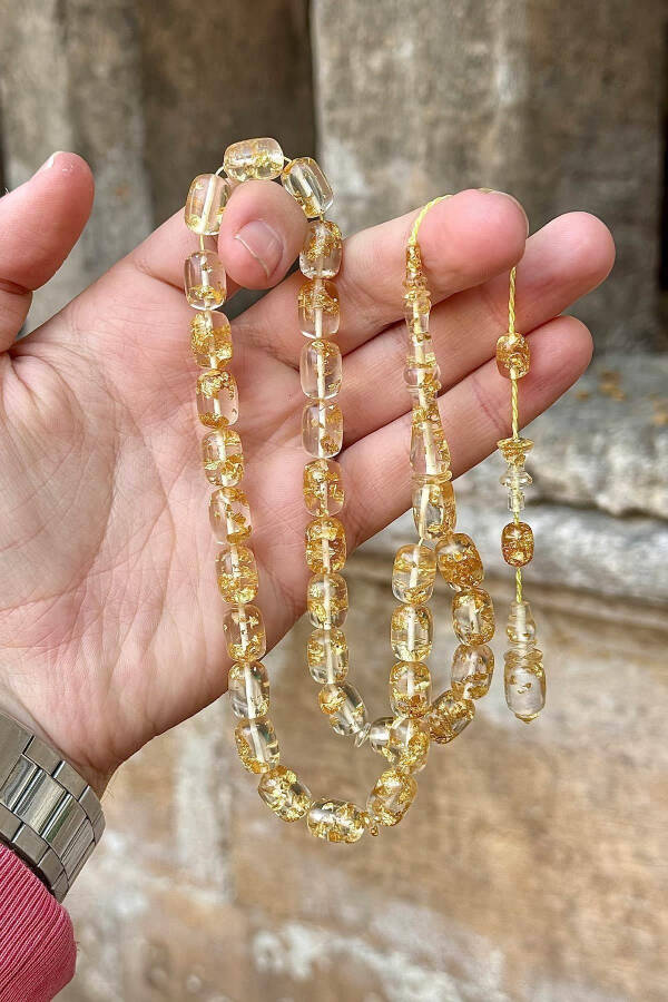 Airplane glass rosary with gold leaf capsules and handcrafted beads. - 11