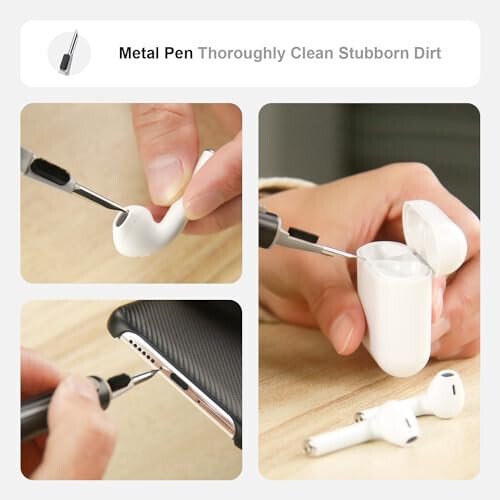 Hyashee Cleaner Kit for Airpods Pro 1 2 3 Multi-Function Cleaning Pen with Soft Brush Flocking Sponge for Bluetooth Earphones Case Cleaning Tools Black - 2