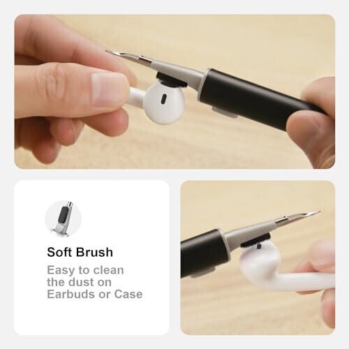 Hyashee Cleaner Kit for Airpods Pro 1 2 3 Multi-Function Cleaning Pen with Soft Brush Flocking Sponge for Bluetooth Earphones Case Cleaning Tools Black - 3