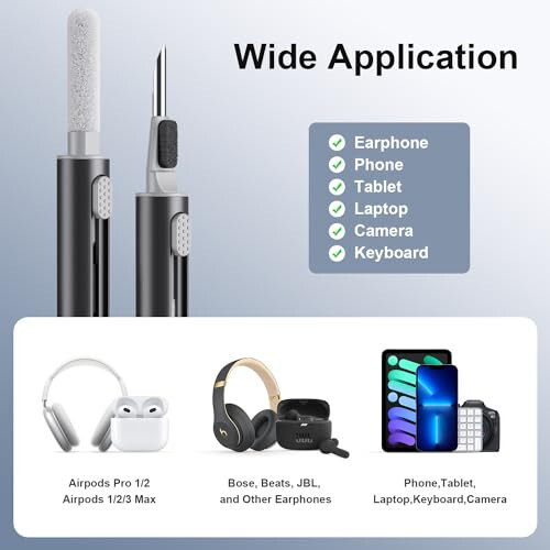 Airpods Pro 1 2 3 için Hyashee Temizleme Kiti, Bluetooth Kulaklık Kılıfı Temizleme Aletleri Siyah için Yumuşak Fırçalı Akın Süngerli Çok Fonksiyonlu Temizleme Kalemi - 5