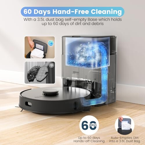 AIRROBO Robot Chang'i va Mop Kombinatsiyasi, O'zini Bo'shatish, 60 Kunlik Sig'im, Uy Xaritasi, Jadval, Wi-Fi/Ilova/Alexa/Masofadan boshqarish, 180 daqiqa Ish vaqti, Uy hayvonlari uchun T20+ Robot Chang'i, Qattiq Qavatlar, Gilam - AIRROBO (1)
