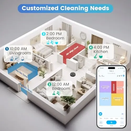AIRROBO Robot changyutkich va mop kombinatsiyasi, o'zi bo'shatuvchi, 60 kunlik sig'im, uy xaritasi, jadval, Wi-Fi/App/Alexa/Remote, 180 daqiqa ishlash vaqti, uy hayvonlari, qattiq pollar, gilamlar uchun T20+ robot changyutgich - 3