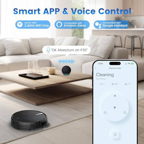 AIRROBO Robot Vacuum and Mop, 3000Pa Strong Suction Power Vacuum Mop Robot, Wi-Fi/App/Alexa, Self-Charging Robotic Vacuum for Hard Floor, Pet Hair and Low-Piled Carpet, Slim Design, Quiet，P30 - 4