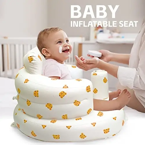 AirSwim Inflatable Baby Chair, 3 oylik va undan katta bolalar uchun Inflatable Baby Seat, o'rnatilgan havo nasosli yozgi puflanadigan stul, o'tirishni o'rganish, o'ynash, lager, yo'lbars uchun Bumbo stul - 3