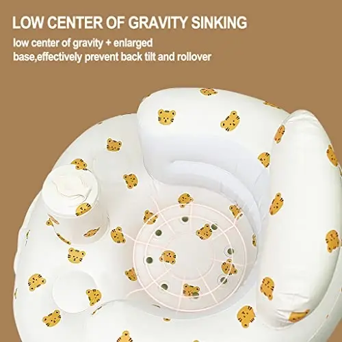AirSwim Inflatable Baby Chair, 3 oylik va undan katta bolalar uchun Inflatable Baby Seat, o'rnatilgan havo nasosli yozgi puflanadigan stul, o'tirishni o'rganish, o'ynash, lager, yo'lbars uchun Bumbo stul - 5