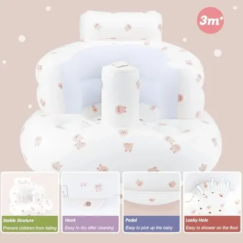 AirSwim Inflatable Baby Chair, Baby Inflatable Seat for Babies 3 Months and Up Summer Inflatable Baby Seat for Sitting Up, Blow Up Baby Floor Seat with Built in Air Pump, Rabbit - 3