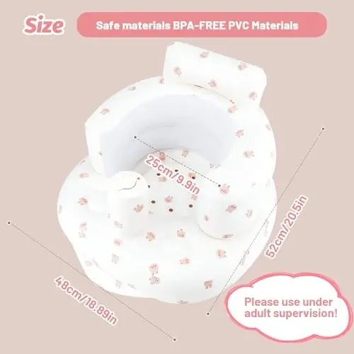AirSwim Inflatable Baby Chair, Baby Inflatable Seat for Babies 3 Months and Up Summer Inflatable Baby Seat for Sitting Up, Blow Up Baby Floor Seat with Built in Air Pump, Rabbit - 5