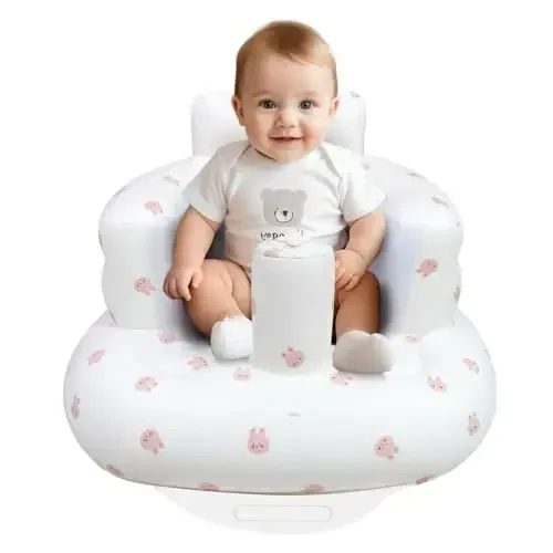 AirSwim Inflatable Baby Chair, Baby Inflatable Seat for Babies 3 Months and Up Summer Inflatable Baby Seat for Sitting Up, Blow Up Baby Floor Seat with Built in Air Pump, Rabbit - 1