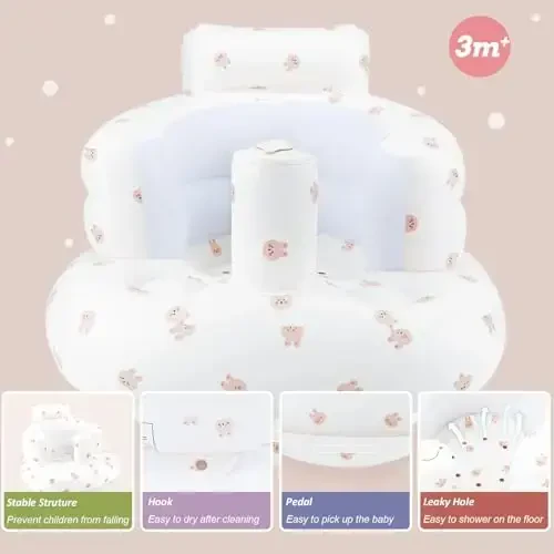 AirSwim Inflatable Baby Chair, Baby Inflatable Seat for Babies 3 Months and Up Summer Inflatable Baby Seat for Sitting Up, Blow Up Baby Floor Seat with Built in Air Pump, Rabbit - 3