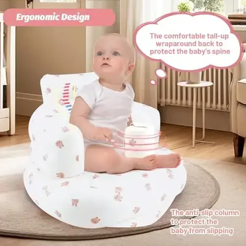 AirSwim Inflatable Baby Chair, Baby Inflatable Seat for Babies 3 Months and Up Summer Inflatable Baby Seat for Sitting Up, Blow Up Baby Floor Seat with Built in Air Pump, Rabbit - 4