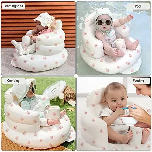AirSwim Inflatable Baby Chair, Baby Inflatable Seat for Babies 3 Months and Up Summer Inflatable Baby Seat for Sitting Up, Blow Up Baby Floor Seat with Built in Air Pump, Rabbit - 6