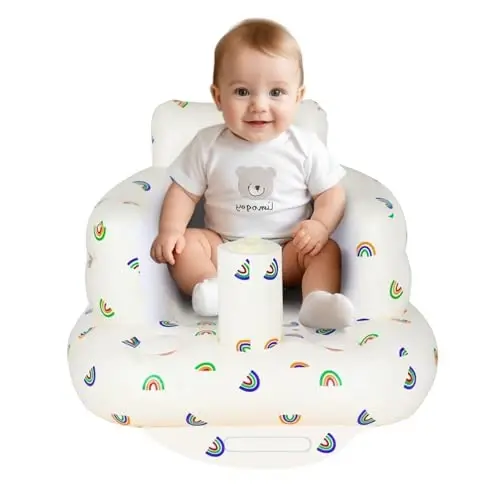 AirSwim Inflatable Baby Chair, Baby Inflatable Seat for Babies 3 Months and Up Summer Inflatable Baby Seat for Sitting Up, Blow Up Baby Floor Seat with Built in Air Pump, Rainbow 