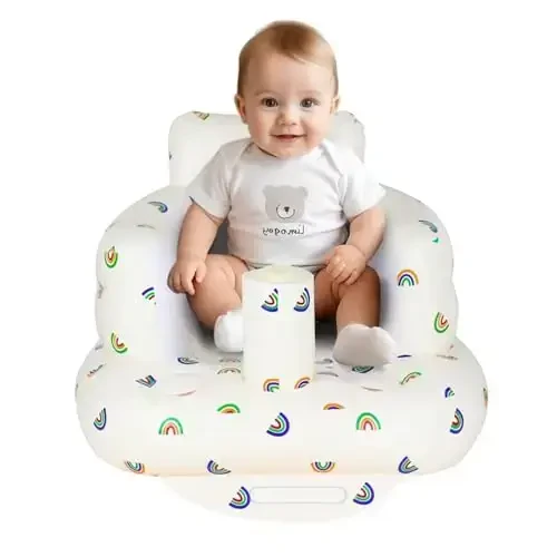 AirSwim Inflatable Baby Chair, Baby Inflatable Seat for Babies 3 Months and Up Summer Inflatable Baby Seat for Sitting Up, Blow Up Baby Floor Seat with Built in Air Pump, Rainbow - 1