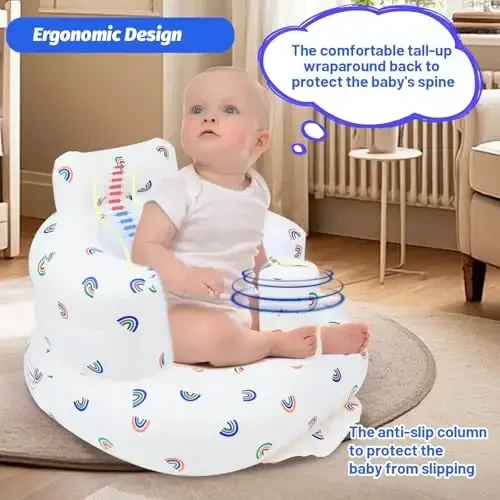 AirSwim Inflatable Baby Chair, Baby Inflatable Seat for Babies 3 Months and Up Summer Inflatable Baby Seat for Sitting Up, Blow Up Baby Floor Seat with Built in Air Pump, Rainbow - 5