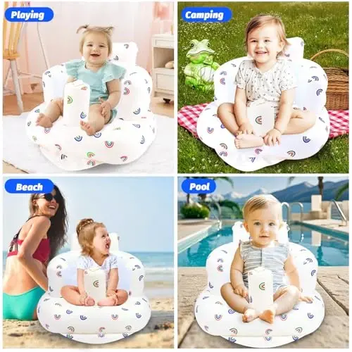 AirSwim Inflatable Baby Chair, Baby Inflatable Seat for Babies 3 Months and Up Summer Inflatable Baby Seat for Sitting Up, Blow Up Baby Floor Seat with Built in Air Pump, Rainbow - 4