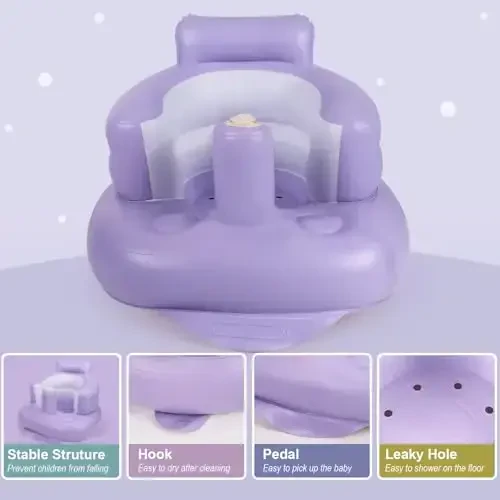 AirSwim Inflatable Baby Chair, Inflatable Baby Seat for Babies 3 Months and Up, Summer Blow Up Chair with Built in Air Pump, Bumbo Seat for Learning to Sit, Palying, Camping, Purple - 2