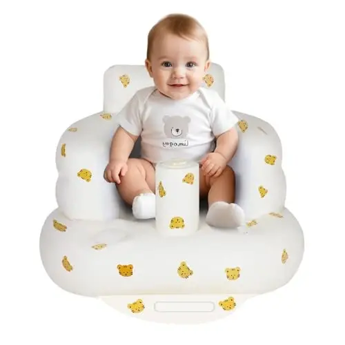 AirSwim Inflatable Baby Chair, Inflatable Baby Seat for Babies 3 Months and Up, Summer Blow Up Chair with Built in Air Pump, Bumbo Seat for Learning to Sit, Palying, Camping, Tiger 