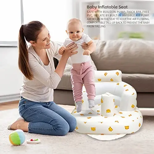 AirSwim Inflatable Baby Chair, Inflatable Baby Seat for Babies 3 Months and Up, Summer Blow Up Chair with Built in Air Pump, Bumbo Seat for Learning to Sit, Palying, Camping, Tiger - 2