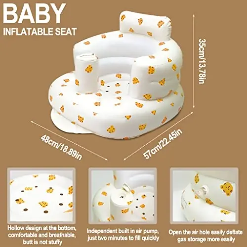 AirSwim Inflatable Baby Chair, Inflatable Baby Seat for Babies 3 Months and Up, Summer Blow Up Chair with Built in Air Pump, Bumbo Seat for Learning to Sit, Palying, Camping, Tiger - 4