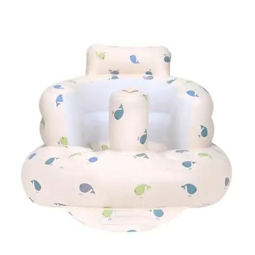 AirSwim Inflatable Baby Chair, Inflatable Baby Seat for Babies 3 Months and Up, Summer Blow Up Chair with Built in Air Pump, Bumbo Seat for Learning to Sit, Palying, Camping, Whale 
