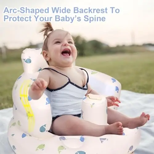 AirSwim Inflatable Baby Chair, Inflatable Baby Seat for Babies 3 Months and Up, Summer Blow Up Chair with Built in Air Pump, Bumbo Seat for Learning to Sit, Palying, Camping, Whale - 3
