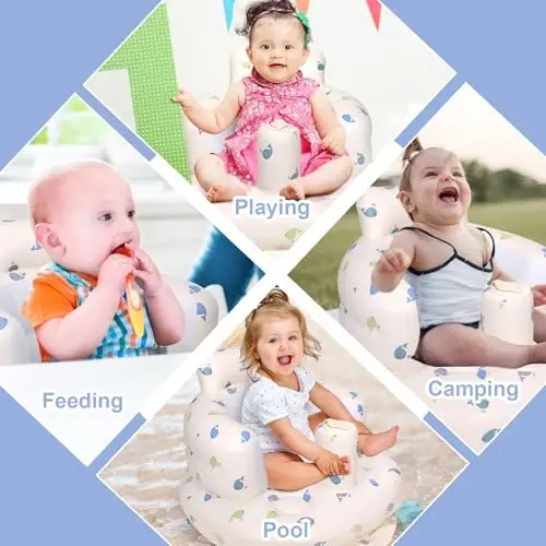 AirSwim Inflatable Baby Chair, Inflatable Baby Seat for Babies 3 Months and Up, Summer Blow Up Chair with Built in Air Pump, Bumbo Seat for Learning to Sit, Palying, Camping, Whale - 5