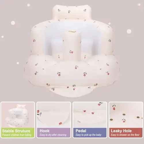AirSwim Inflatable Baby Chair, Inflatable Baby Seat for Babies 3 Months and Up, Summer Blow Up Chair with Built in Air Pump, Infant Floor Seats for Learning to Sit, Palying, Camping, Tulip - 2