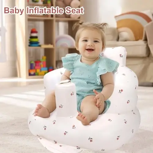 AirSwim Inflatable Baby Chair, Inflatable Baby Seat for Babies 3 Months and Up, Summer Blow Up Chair with Built in Air Pump, Infant Floor Seats for Learning to Sit, Palying, Camping, Tulip - 4