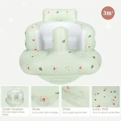 AirSwim Inflatable Baby Seat, 3 oylik va undan katta bolalar uchun Inflatable Baby Chair, o'rnatilgan havo nasosli yozgi puflanadigan stul, o'tirishni o'rganish, o'ynash, lager uchun chaqaloqlar uchun pol stullari, fil - 3