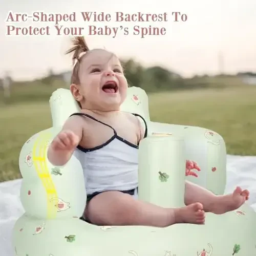 AirSwim Inflatable Baby Seat, 3 oylik va undan katta bolalar uchun Inflatable Baby Chair, o'rnatilgan havo nasosli yozgi puflanadigan stul, o'tirishni o'rganish, o'ynash, lager uchun chaqaloqlar uchun pol stullari, fil - 4