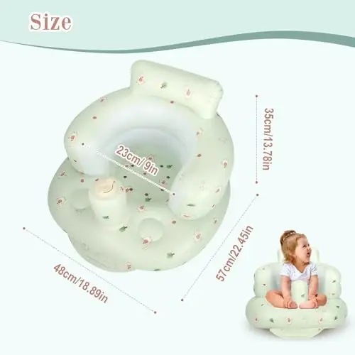 AirSwim Inflatable Baby Seat, 3 oylik va undan katta bolalar uchun Inflatable Baby Chair, o'rnatilgan havo nasosli yozgi puflanadigan stul, o'tirishni o'rganish, o'ynash, lager uchun chaqaloqlar uchun pol stullari, fil - 2