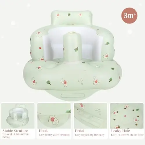 AirSwim Inflatable Baby Seat, 3 oylik va undan katta bolalar uchun Inflatable Baby Chair, o'rnatilgan havo nasosli yozgi puflanadigan stul, o'tirishni o'rganish, o'ynash, lager uchun chaqaloqlar uchun pol stullari, fil - 3