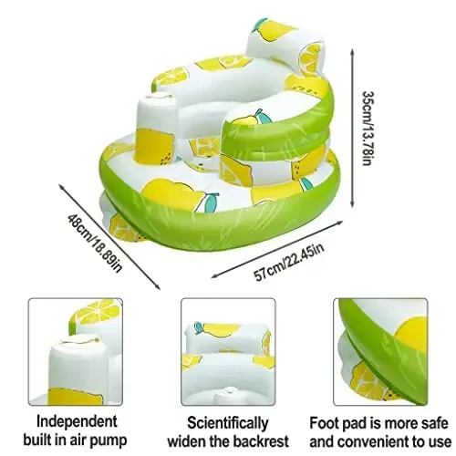 AirSwim Inflatable Baby Seat, 3 oylik va undan katta bolalar uchun Inflatable Baby Chair, o'rnatilgan havo nasosli yozgi puflanadigan stul, o'tirishni, o'ynashni, sayr qilishni o'rganish uchun chaqaloqlar uchun pol stullari, limon - 6