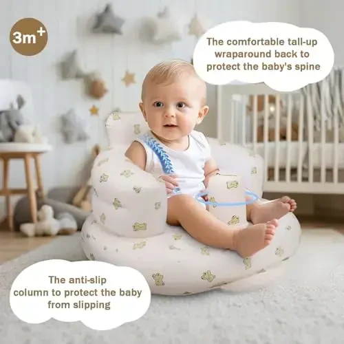 AirSwim Inflatable Baby Seat, Inflatable Baby Chair for Babies 3 Months and Up Summer Baby Inflatable Seat for Sitting Up, Blow Up Baby Floor Seat with Built in Air Pump, Bear - 3
