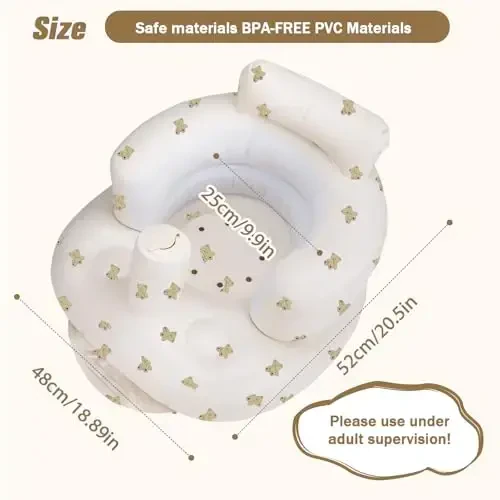 AirSwim Inflatable Baby Seat, Inflatable Baby Chair for Babies 3 Months and Up Summer Baby Inflatable Seat for Sitting Up, Blow Up Baby Floor Seat with Built in Air Pump, Bear - 6