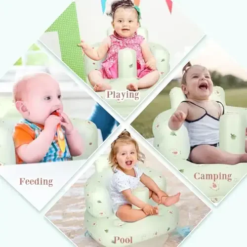 AirSwim Inflatable Baby Seat, Inflatable Baby Chair for Babies 3 Months and Up, Summer Blow Up Chair with Built in Air Pump, Infant Floor Seats for Learning to Sit, Palying, Camping, Elephant - 5