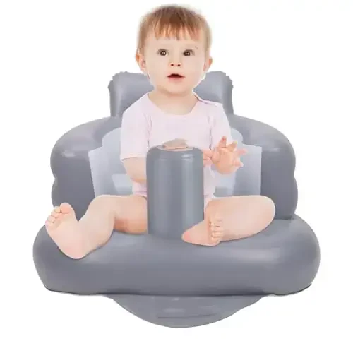 AirSwim Inflatable Baby Seat, Inflatable Baby Chair for Babies 3 Months and Up, Summer Blow Up Chair with Built in Air Pump, Infant Floor Seats for Learning to Sit, Palying, Camping, Grey - 1