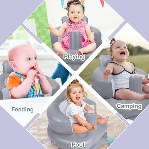 AirSwim Inflatable Baby Seat, Inflatable Baby Chair for Babies 3 Months and Up, Summer Blow Up Chair with Built in Air Pump, Infant Floor Seats for Learning to Sit, Palying, Camping, Grey - 5
