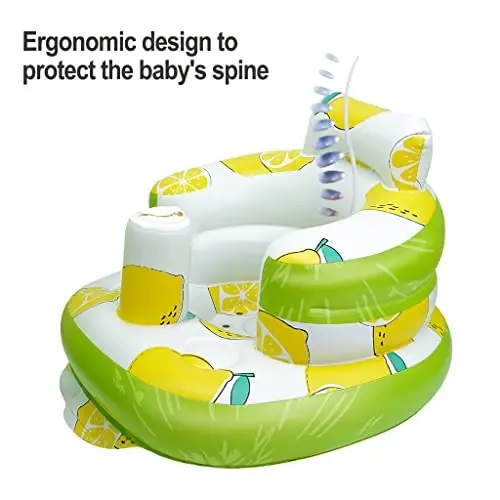 AirSwim Inflatable Baby Seat, Inflatable Baby Chair for Babies 3 Months and Up, Summer Blow Up Chair with Built in Air Pump, Infant Floor Seats for Learning to Sit, Palying, Camping, Lemon - 2