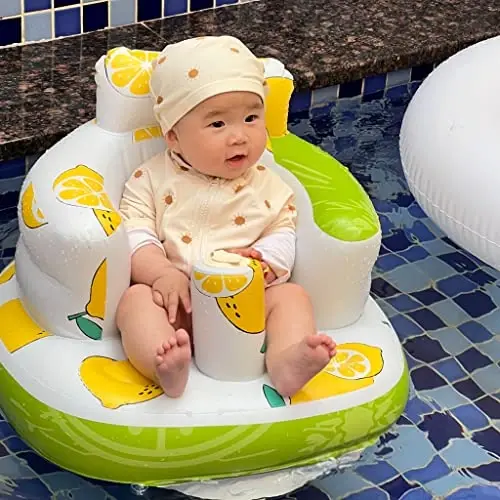 AirSwim Inflatable Baby Seat, Inflatable Baby Chair for Babies 3 Months and Up, Summer Blow Up Chair with Built in Air Pump, Infant Floor Seats for Learning to Sit, Palying, Camping, Lemon - 5