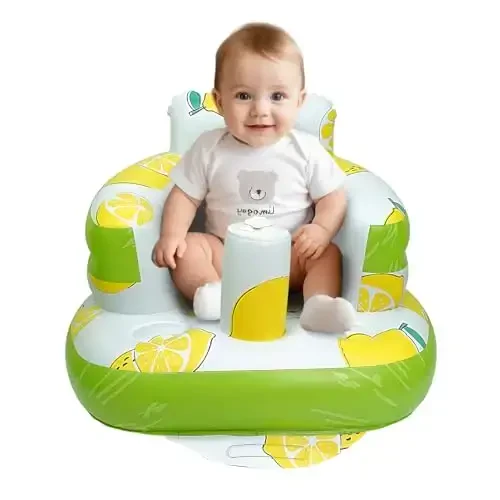 AirSwim Inflatable Baby Seat, Inflatable Baby Chair for Babies 3 Months and Up, Summer Blow Up Chair with Built in Air Pump, Infant Floor Seats for Learning to Sit, Palying, Camping, Lemon 