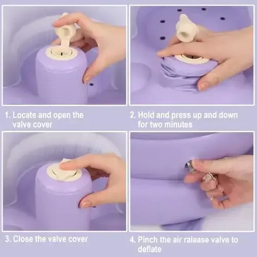 AirSwim Shishiriladigan Chaqaloq Kursisi, 3 Oylik va Undan Kattaroq Chaqaloqlar Uchun Shishiriladigan O'rindiq, O'rnatilgan Havo Nasosli Yozgi Shishiriladigan Kursi, O'tirishni O'rganish, O'ynash, Kemping, Binafsha - 6