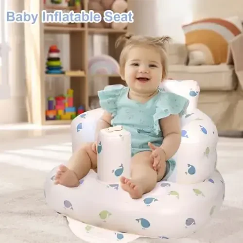 AirSwim Inflatable Baby Chair, Inflatable Baby Seat for Babies 3 Months and Up, Summer Blow Up Chair with Built in Air Pump, Bumbo Seat for Learning to Sit, Palying, Camping, Whale - 4