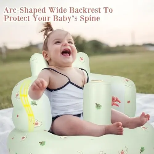 AirSwim Inflatable Baby Seat, Inflatable Baby Chair for Babies 3 Months and Up, Summer Blow Up Chair with Built in Air Pump, Infant Floor Seats for Learning to Sit, Palying, Camping, Elephant - 4