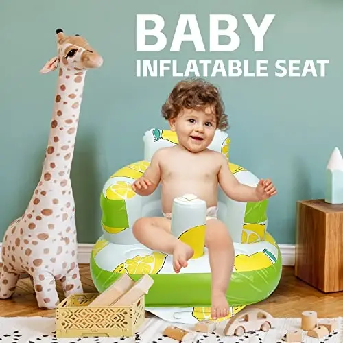 AirSwim Inflatable Baby Seat, Inflatable Baby Chair for Babies 3 Months and Up, Summer Blow Up Chair with Built in Air Pump, Infant Floor Seats for Learning to Sit, Palying, Camping, Lemon - 4