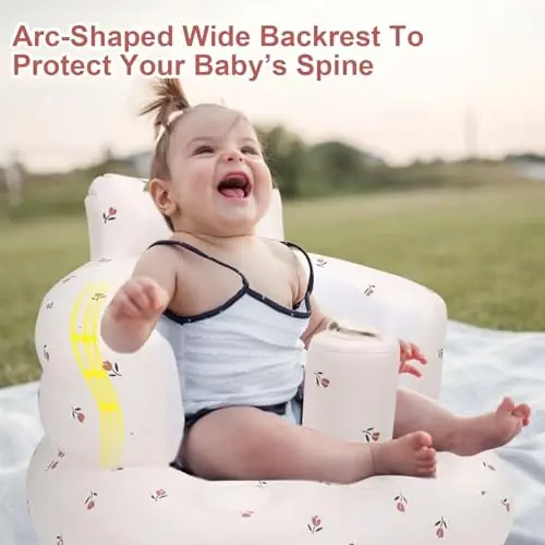 AirSwim Inflatable Baby Chair, Inflatable Baby Seat for Babies 3 Months and Up, Summer Blow Up Chair with Built in Air Pump, Infant Floor Seats for Learning to Sit, Palying, Camping, Tulip - 3