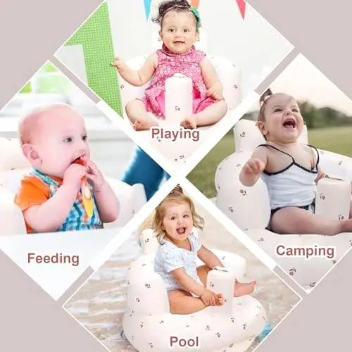 AirSwim Inflatable Baby Chair, Inflatable Baby Seat for Babies 3 Months and Up, Summer Blow Up Chair with Built in Air Pump, Infant Floor Seats for Learning to Sit, Palying, Camping, Tulip - 5