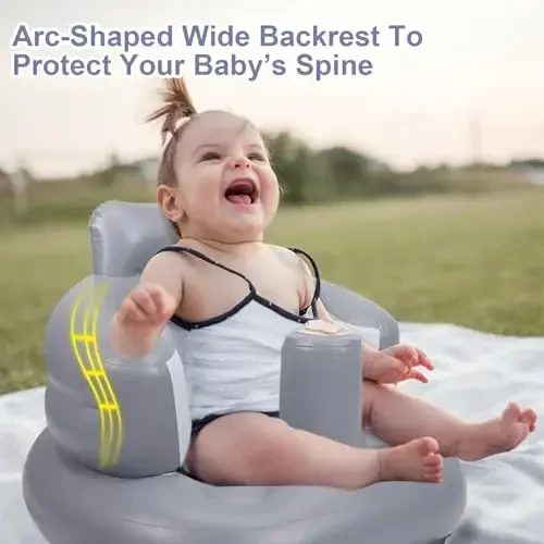 AirSwim Inflatable Baby Seat, Inflatable Baby Chair for Babies 3 Months and Up, Summer Blow Up Chair with Built in Air Pump, Infant Floor Seats for Learning to Sit, Palying, Camping, Grey - 4