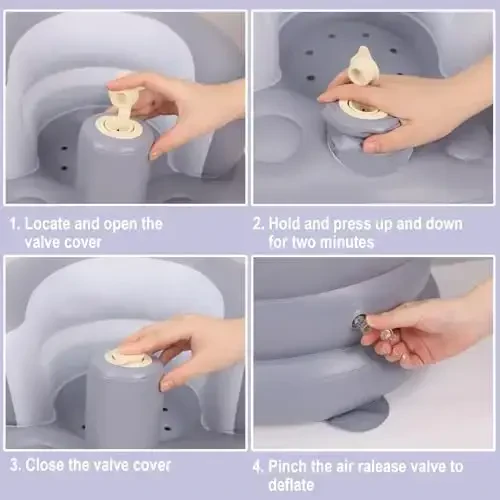 AirSwim Inflatable Baby Seat, Inflatable Baby Chair for Babies 3 Months and Up, Summer Blow Up Chair with Built in Air Pump, Infant Floor Seats for Learning to Sit, Palying, Camping, Grey - 6